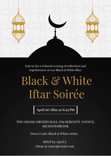 Black and White Iftar Invitation Template - Edit Online & Download
