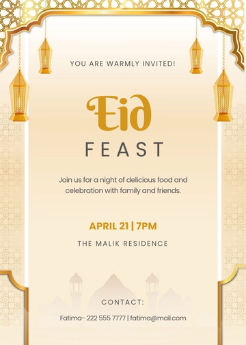 Professional Eid Feast Invitation Template - Edit Online & Download