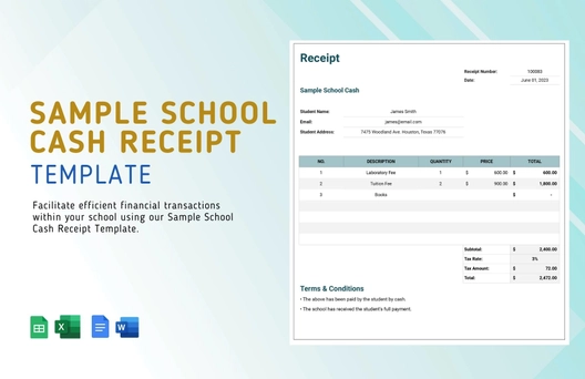 Sample School Cash Receipt Template