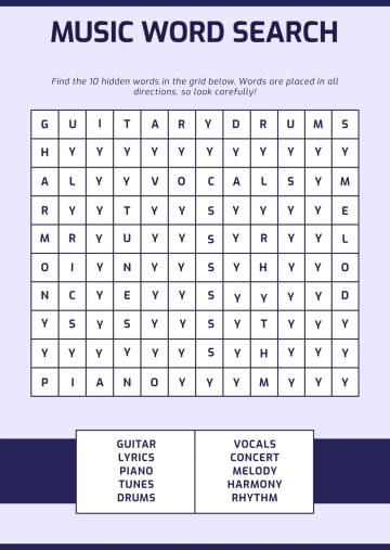 Free Music Word Search Template to Edit Online