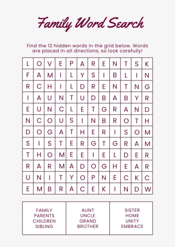 Free Family Word Search Template to Edit Online