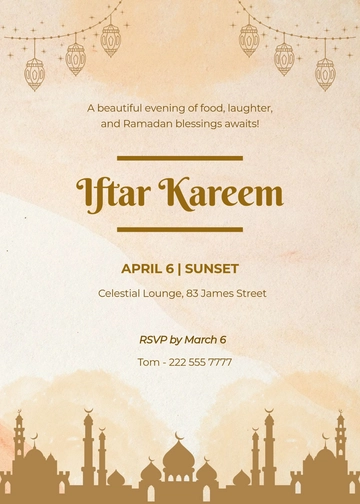 Aesthetic Iftar Kareem Invitation Template - Edit Online & Download
