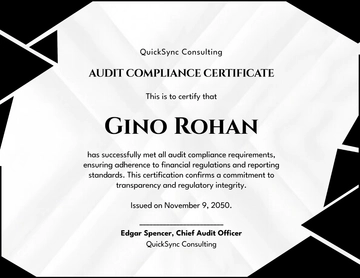 Black and White Audit Compliance Certificate Template - Edit Online & Download