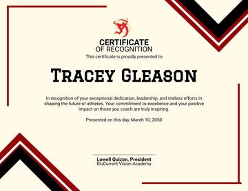 Free Modern Coach Certificate of Recognition Template to Edit Online