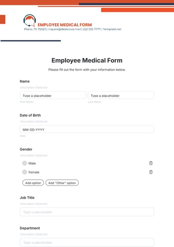Employee Medical Form Template - Edit Online & Download