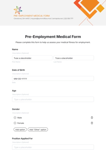 Pre-Employment Medical Form Template - Edit Online & Download