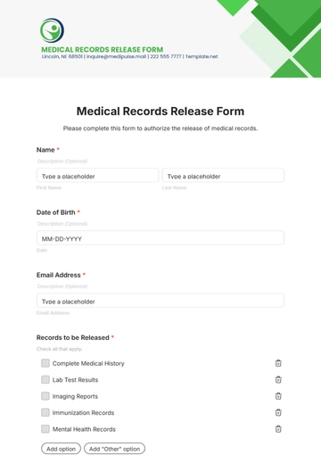 Medical Records Release Form Template - Edit Online & Download