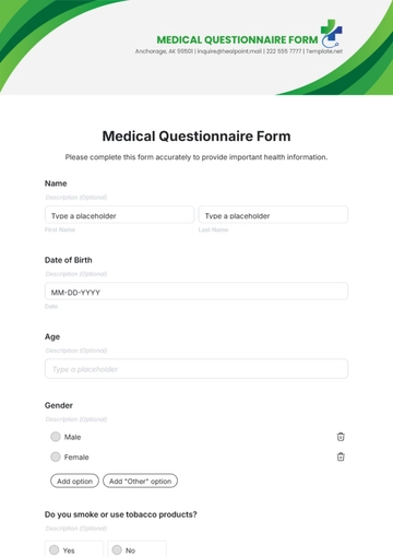 Medical Questionnaire Form Template - Edit Online & Download
