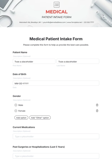 Medical Patient Intake Form Template - Edit Online & Download