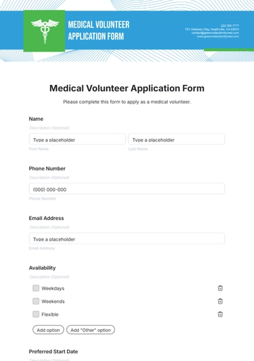 Medical Volunteer Application Form Template - Edit Online & Download