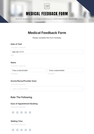Medical Feedback Form Template - Edit Online & Download