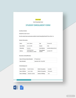 Editable Student Enrollment Form Template