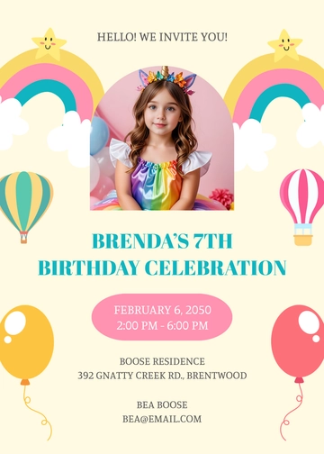 Aesthetic Rainbow Girl Birthday Invitation Template - Edit Online & Download