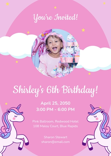 Colorful Unicorn Girl Birthday Invitation Template - Edit Online & Download