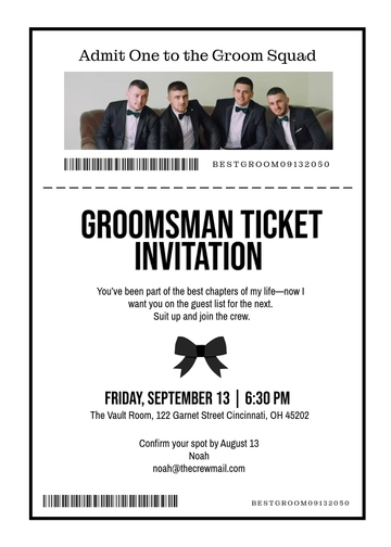 Modern Groomsman Ticket Invitation Template - Edit Online & Download