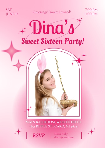 Sweet 16 Birthday Invitation Template for Girls - Edit Online & Download