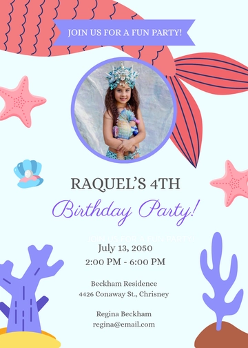 Mermaid Girl Birthday Invitation Template - Edit Online & Download
