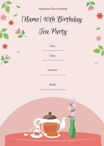 Blank Girls Tea Party Birthday Invitation Template - Edit Online & Download