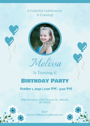 Watercolor Girl Birthday Invitation Template - Edit Online & Download