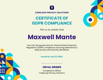 Simple GDPR Compliance Certificate Template - Edit Online & Download