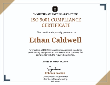 ISO 9001 Compliance Certificate Template - Edit Online & Download