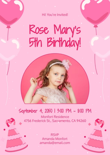 Pretty in Pink Girl Birthday Invitation Template - Edit Online & Download