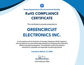 RoHS Compliance Certificate Template - Edit Online & Download