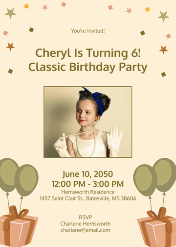 Classic Birthday Invitation Template for Girls - Edit Online & Download