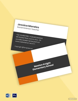 Sample Elementary School Business Card Template