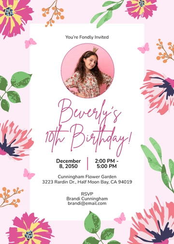 Floral Birthday Invitation Template for Girls - Edit Online & Download