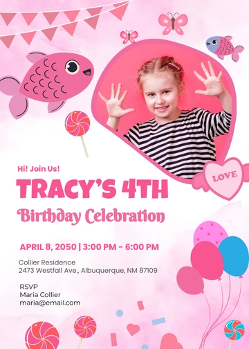 Cute Girl Birthday Invitation Design Template - Edit Online & Download