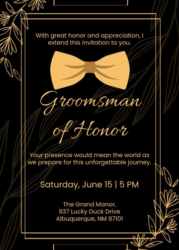 Gold Groomsman Invitation Template - Edit Online & Download