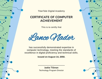 Green and Blue Computer Certificate Design Template - Edit Online & Download