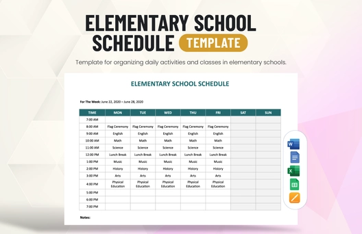 Elementary School Schedule Template