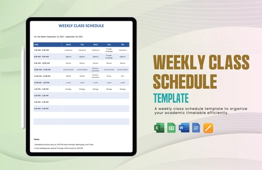 Weekly Class Schedule Template