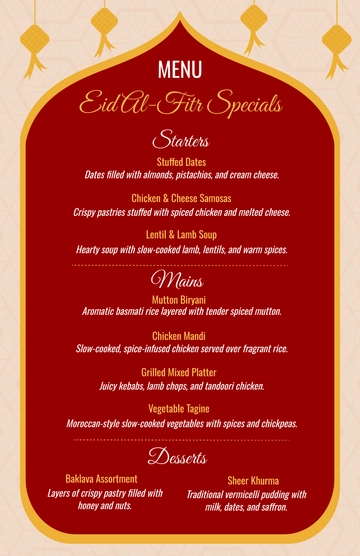 Eid Al-Fitr Menu Poster Template - Edit Online & Download
