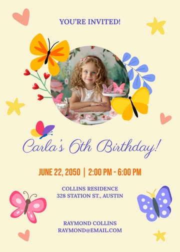 Butterfly Girl Birthday Invitation Template - Edit Online & Download