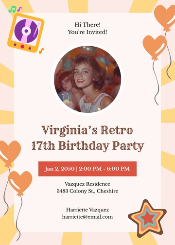 Retro Birthday Invitation Template for Girls - Edit Online & Download