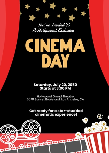 Hollywood Cinema Day Invitation Template - Edit Online & Download