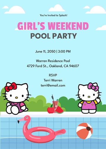Hello Kitty Pool Party Invitation Template - Edit Online & Download