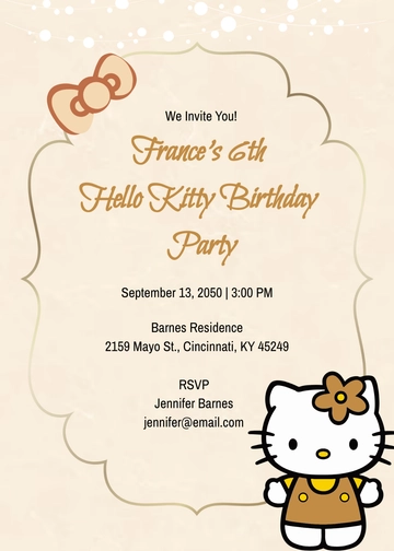 Elegant Gold Hello Kitty Invitation Template - Edit Online & Download