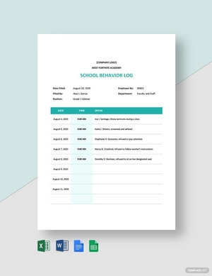 School Behavior Log Template