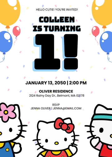 White Hello Kitty 1st Birthday Invitation Template - Edit Online & Download
