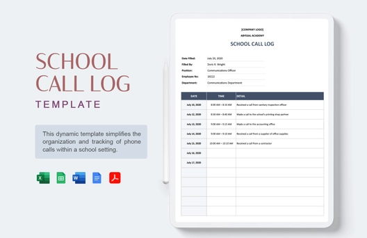 School Call Log Template
