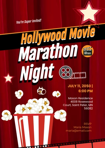 Professional Hollywood Movie Invitation Template - Edit Online & Download