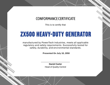 Silver Equipment Conformance Certificate Template - Edit Online & Download