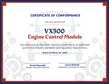 Automotive Conformance Certificate Template - Edit Online & Download