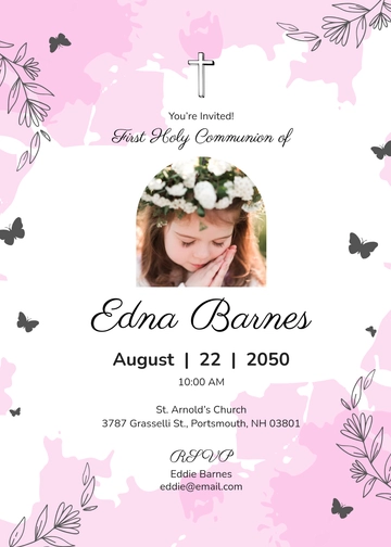 Blush First Communion Invitation Template - Edit Online & Download