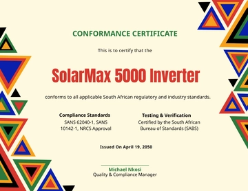 South Africa Conformance Certificate Template - Edit Online & Download