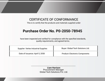 Purchase Order Conformance Certificate Template - Edit Online & Download